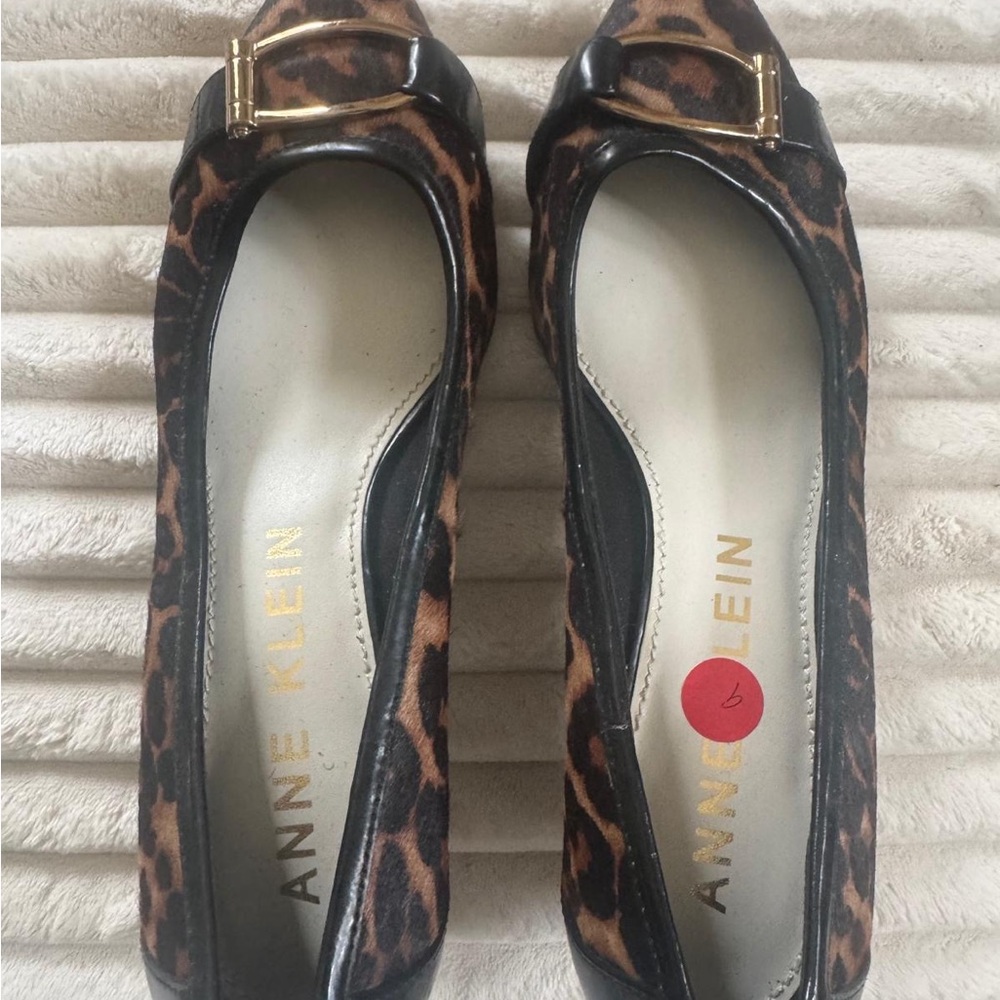 Anne Klein Leopard-Print Slip-On Flats with Gold Accent